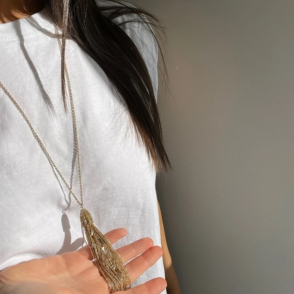 Alexis Bittar Gold Cascading Chain Tassel with Peekaboo Crystals Long Necklace - Picture 3 of 14